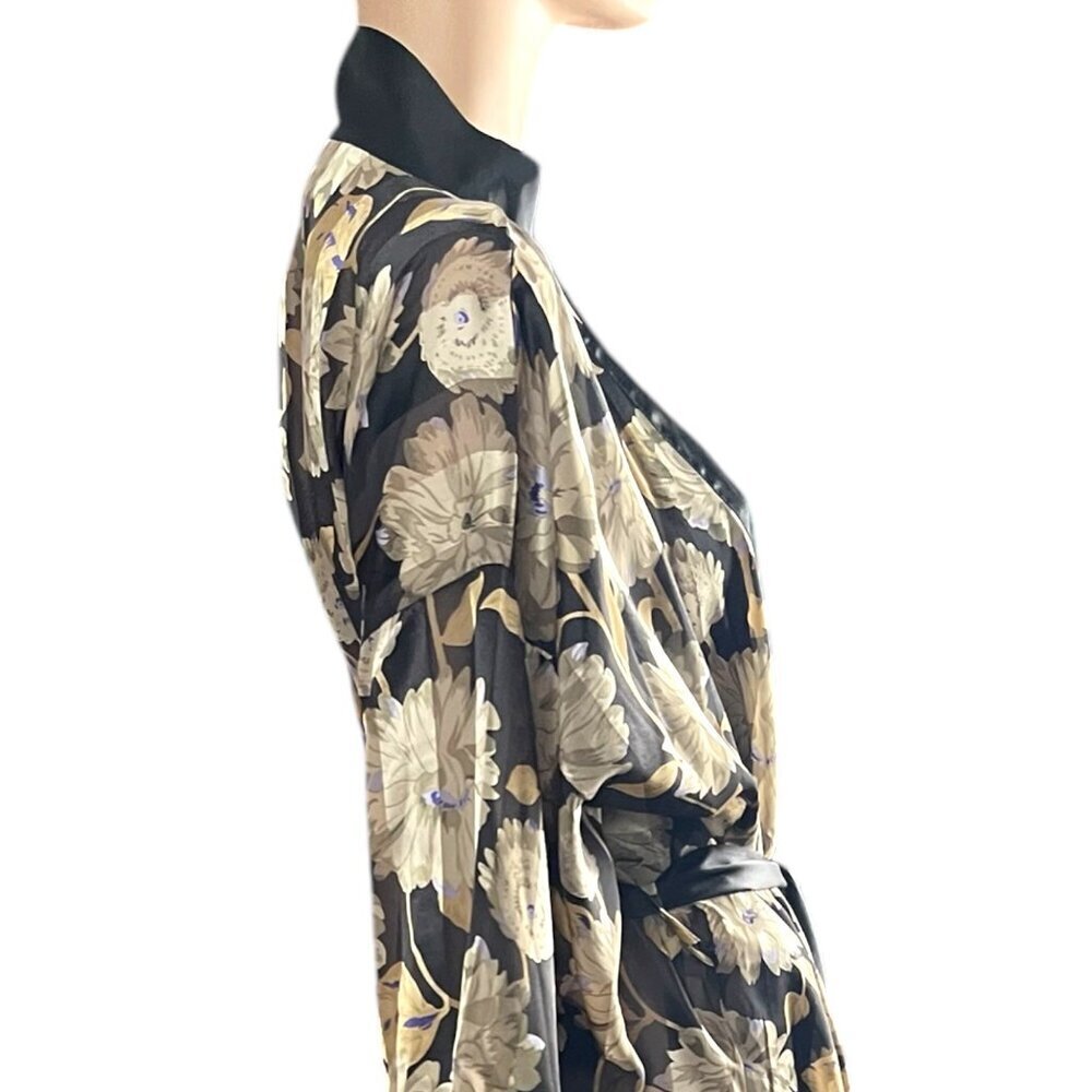 Vintage Judith Hart Black Floral Semi Sheer Maxi Long Robe Kimono Sleeve - Picture 9 of 12